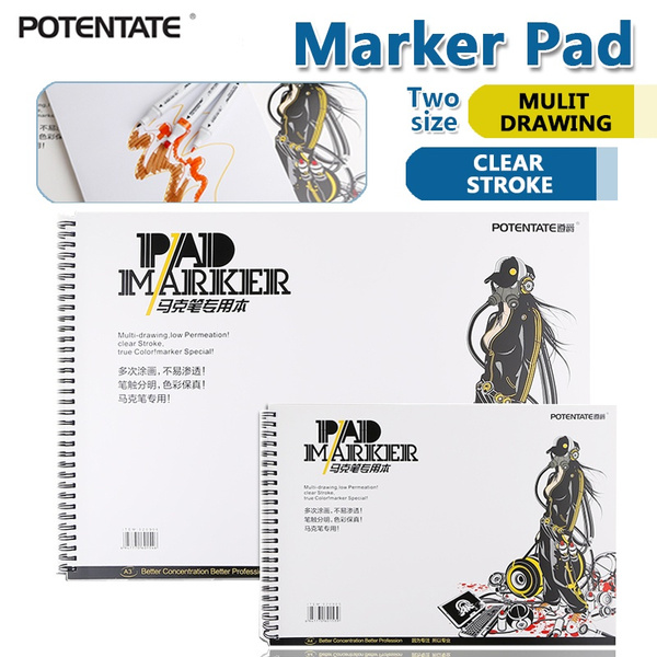 Potentate 32 Sheets Marker Book Student Coloring Design Notebook Set for  Sketch Cute Draw book School Marker Pad Supplies